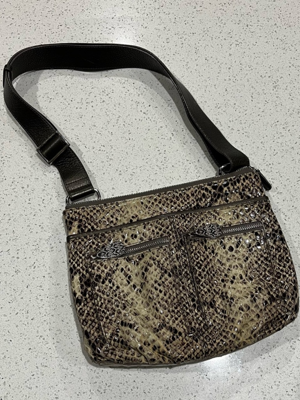 Brighton Zoe Leather Snakeskin Print Crossbody Bag Purse